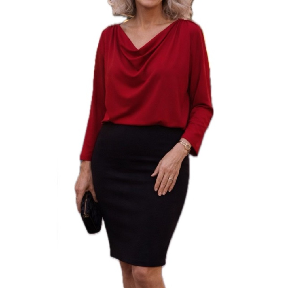 NWT Clara Sun Woo Red Drape Blouse, Large